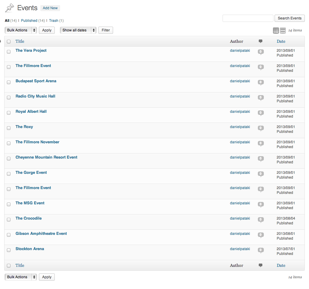 WordPress Pages list with Edit and Quick Edit row actions