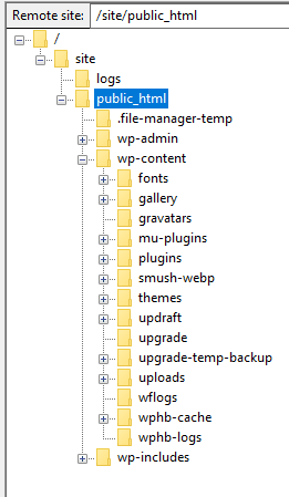 wp-content themes directory showing a WordPress child theme folder