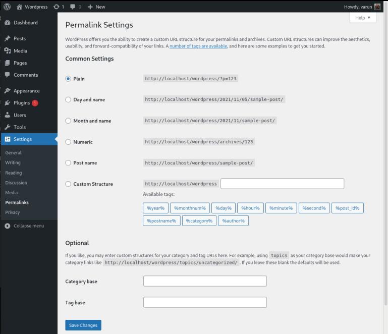 WordPress Permalinks settings screen used to flush rewrite rules after a landing page slug change
