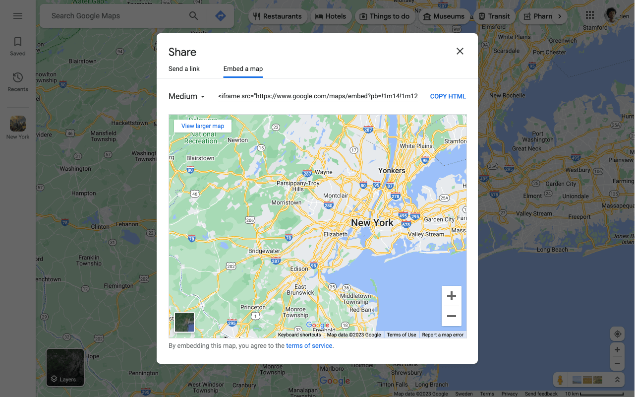 Google Maps Embed a map dialog used to add a map widget in WordPress