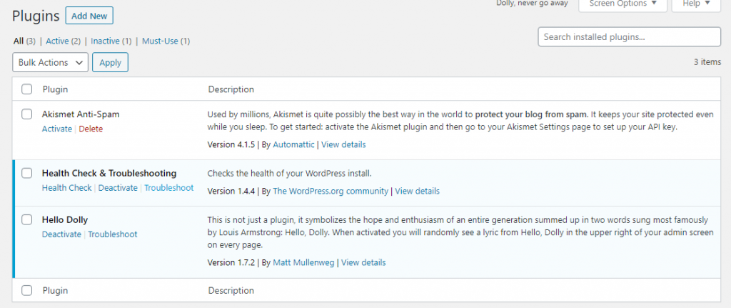 WordPress troubleshooting mode screen used to isolate a plugin conflict