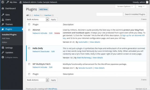 Network Activate link on the Network Admin plugins screen in WordPress multisite