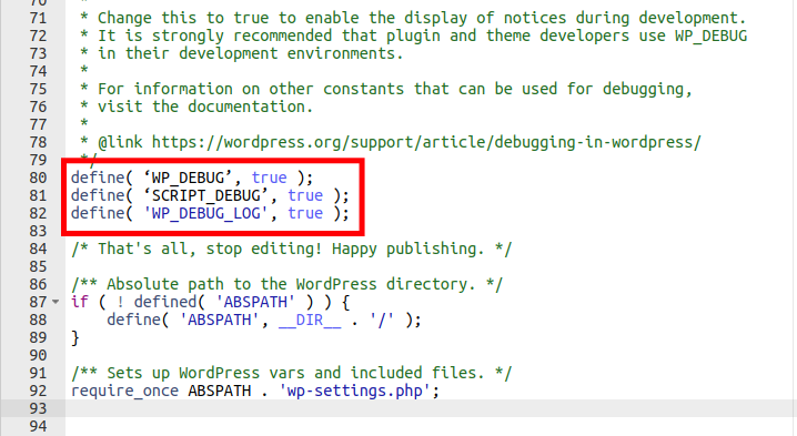 wp-config.php debug settings for diagnosing a WordPress 503 error