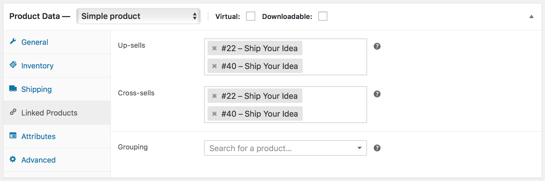 WooCommerce Linked Products tab with up-sells and cross-sells fields