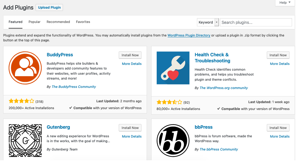 WordPress Add Plugins screen used to install a WordPress plugin from the directory