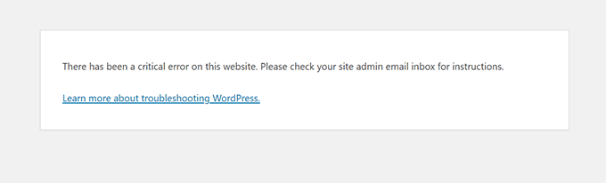 WordPress critical error on this website message on a new blog