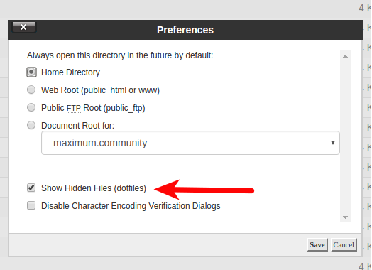 cPanel File Manager showing the WordPress .htaccess file in public_html