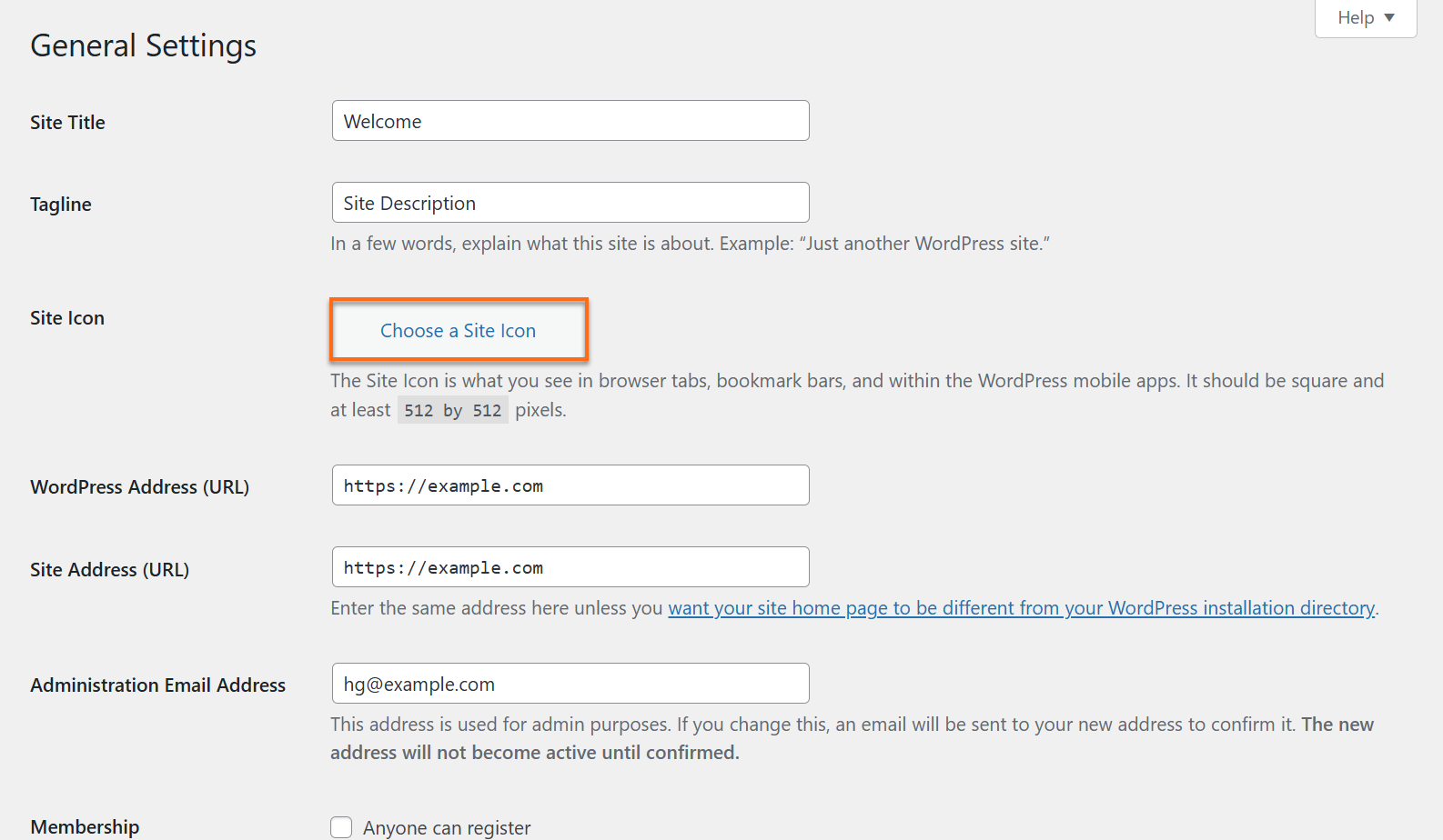 Site Icon field in WordPress Settings> General”/><figcaption class=
